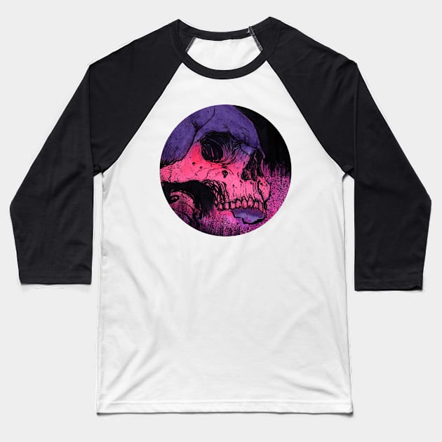 Icon Disc Purple Fade Skull Baseball T-Shirt by Matt Heath